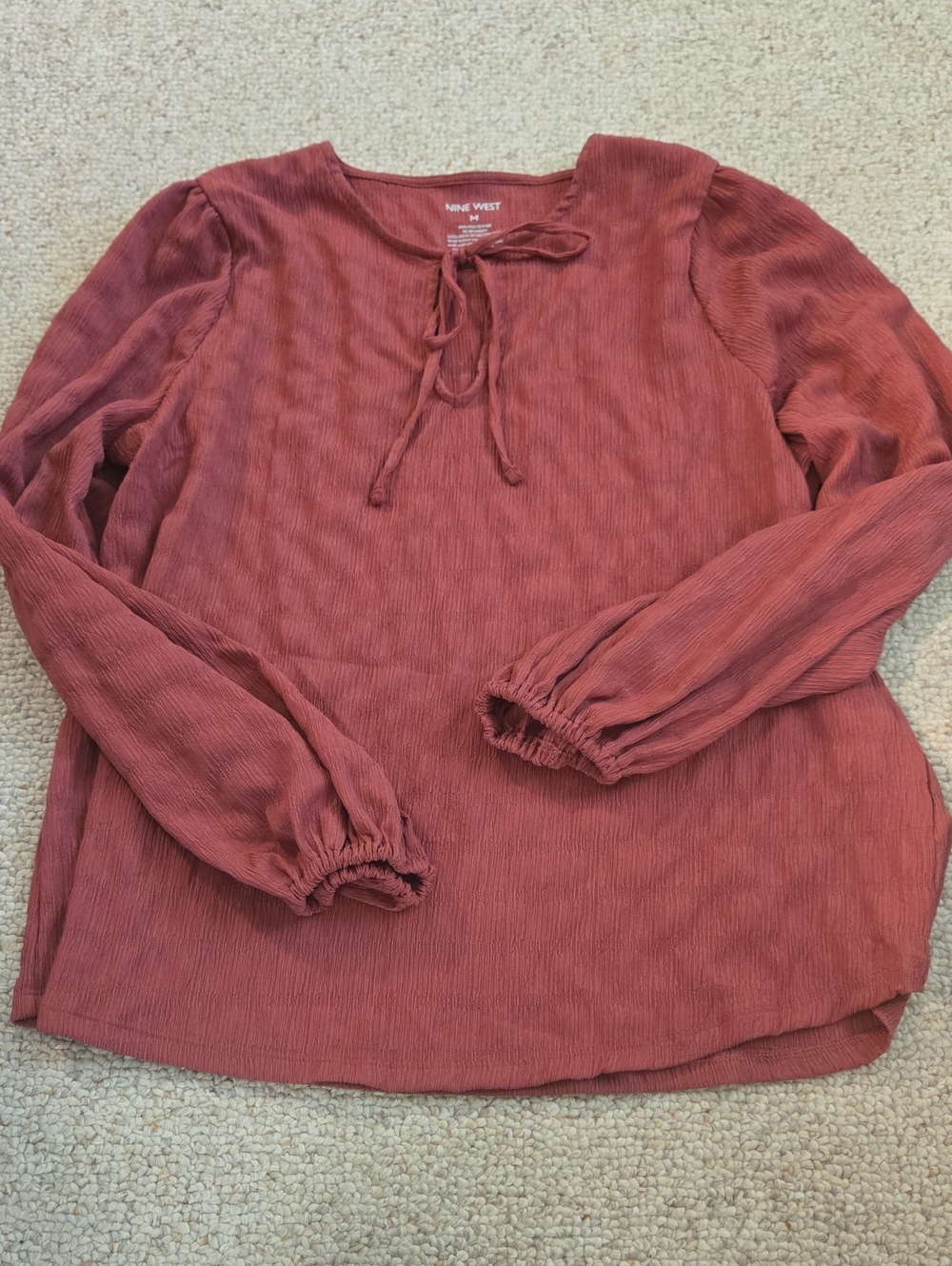 Nine West Textured Long Sleeve Blouse in Red